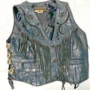 Harley Davidson Gypsy Leather Biker Fringe Vest Rose Design Wome's Sz 40 M-S VTG